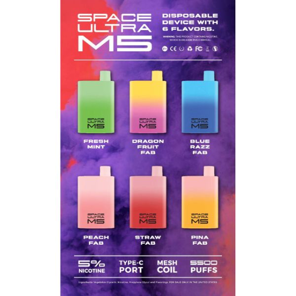 M5 FAB 5500 Puffs By Space Ultra Rechargeable Vape Disposable 12mL 10 $80.00 eLiquid.com M5 FAB 5500 Puffs By Space Ultra Rechargeable Vape Disposable 12mL 10 $80.00 eLiquid.com