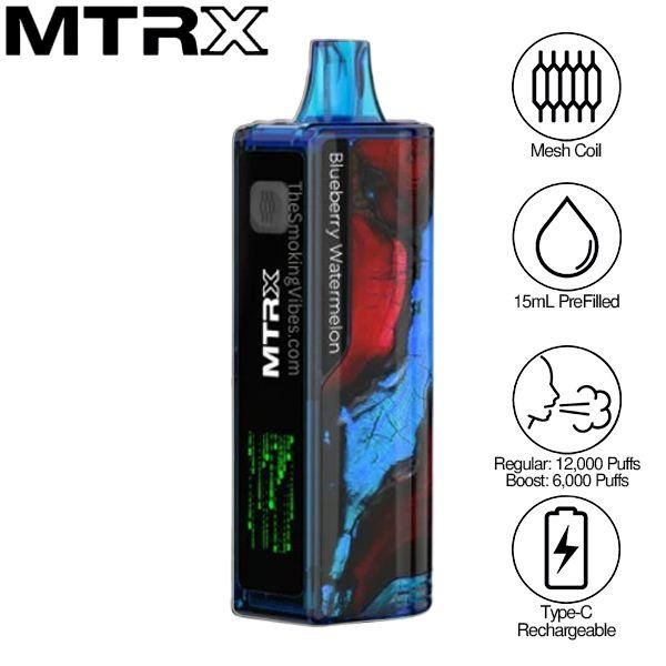 MTRX 12000 Puffs Disposable Vape 15mL 5 Pack Best Flavor Blueberry Watermelon