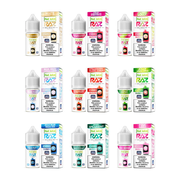 Pod Juice + RAZ Disposables Collab Salt E-Liquid 30mL $9.75 eLiquid.com Pod Juice + RAZ Disposables Collab Salt E-Liquid 30mL $9.75 eLiquid.com