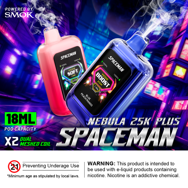 Space Man Nebula 25k Plus Rechargeable Disposable Vape 18mL $9.95 eLiquid.com Space Man Nebula 25k Plus Rechargeable Disposable Vape 18mL $9.95 eLiquid.com