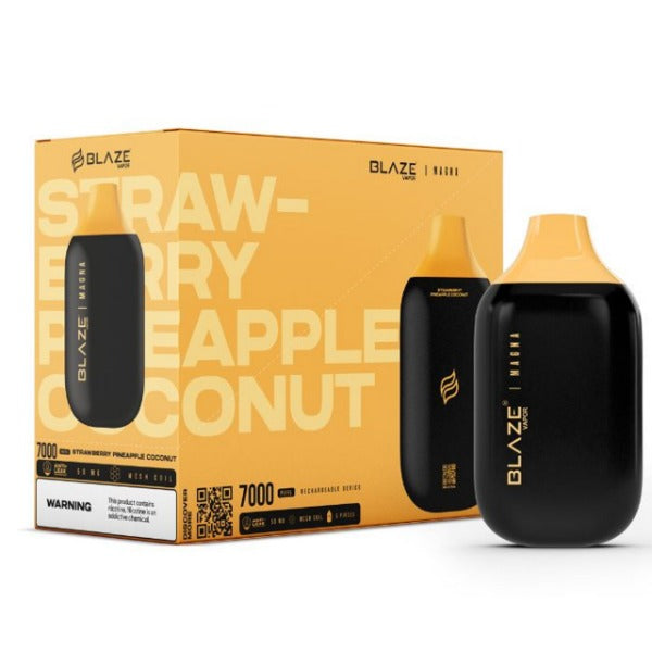 BLAZE Magna 7000 Puffs Rechargeable Vape Disposable 14mL Best Flavor Strawberry Pineapple Coconut