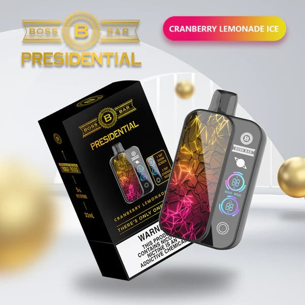 Best Deal Boss Bar Presidential 18000 Puffs Rechargeable Disposable 5-Pack - Cranberry Lemonade Ice