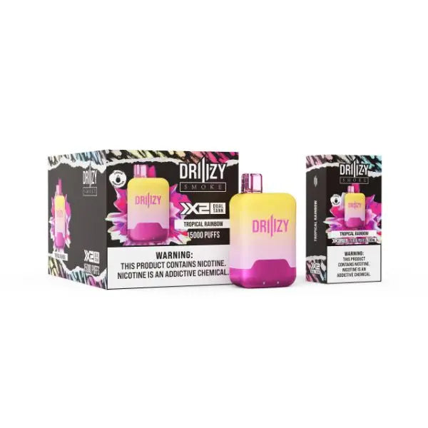 DRIIIZY Smoke 15000 Puffs 5% Dual Tank Disposable Vape 30mL Best Flavor Tropical Rainbow