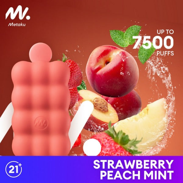 Metaku Spongie 7500 Puffs Disposable Vape 12mL 5 Pack Best Flavor Strawberry Peach Mint