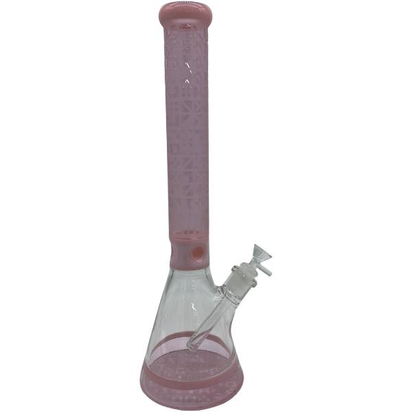 18" Geometric Shapes Embossed Tall Glass Beaker Water Pipe w/ Ice Catcher