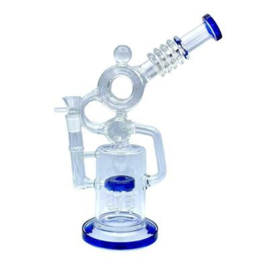 13.5" Donut Recycler Glass Water Pipe w/ Coiled Percolators