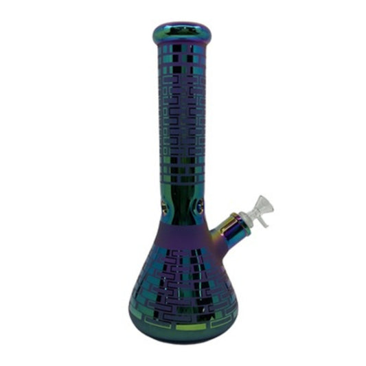 14" Iridescent Rainbow Thick Glass Beaker Water Pipe with Ice