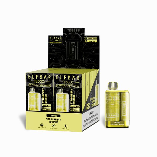 Best Deal Elf Bar TE5000 Puffs Disposable Vape 13.5mL 10 Pack Strawberry Banana