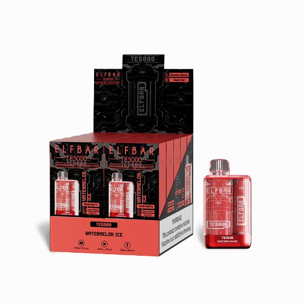 Best Deal Elf Bar TE5000 Puffs Disposable Vape 13.5mL 10 Pack Watermelon Ice