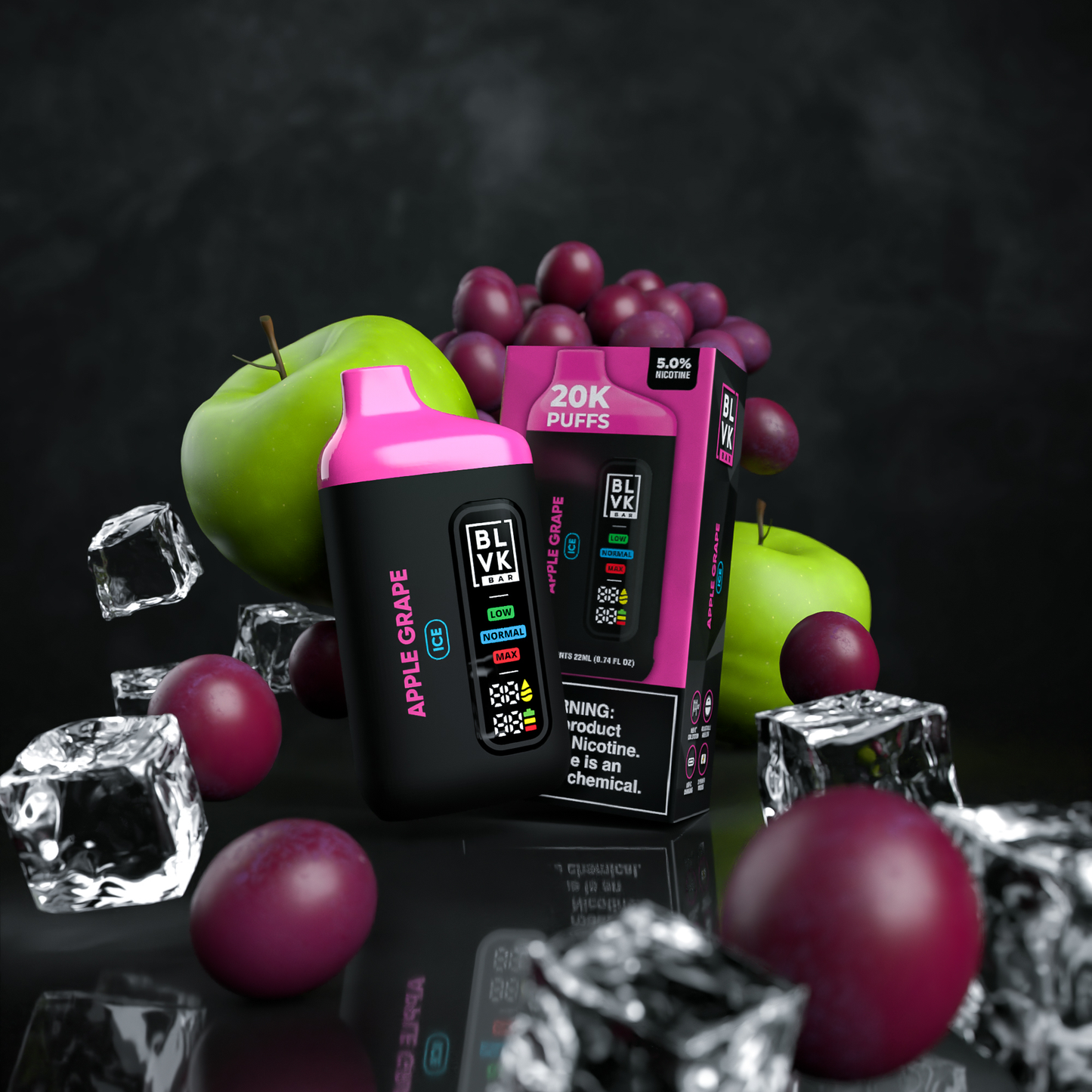 BLVK Bar 20000 Puffs Rechargeable Vape Disposable 22mL Best Flavor Apple Grape Ice