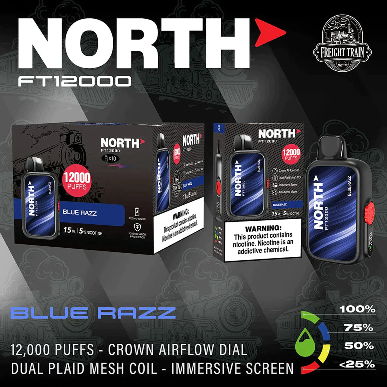 North FT12000 Disposable Vape 15mL Best Flavor Blue Razz