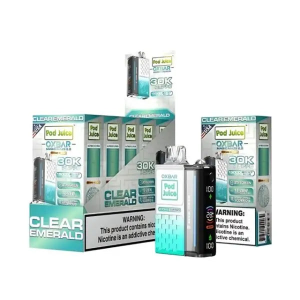 Best Deal Pod Juice x OXBAR Magic Maze 2 30k Puffs Rechargeable Disposable Vape 13mL Clear Emerald