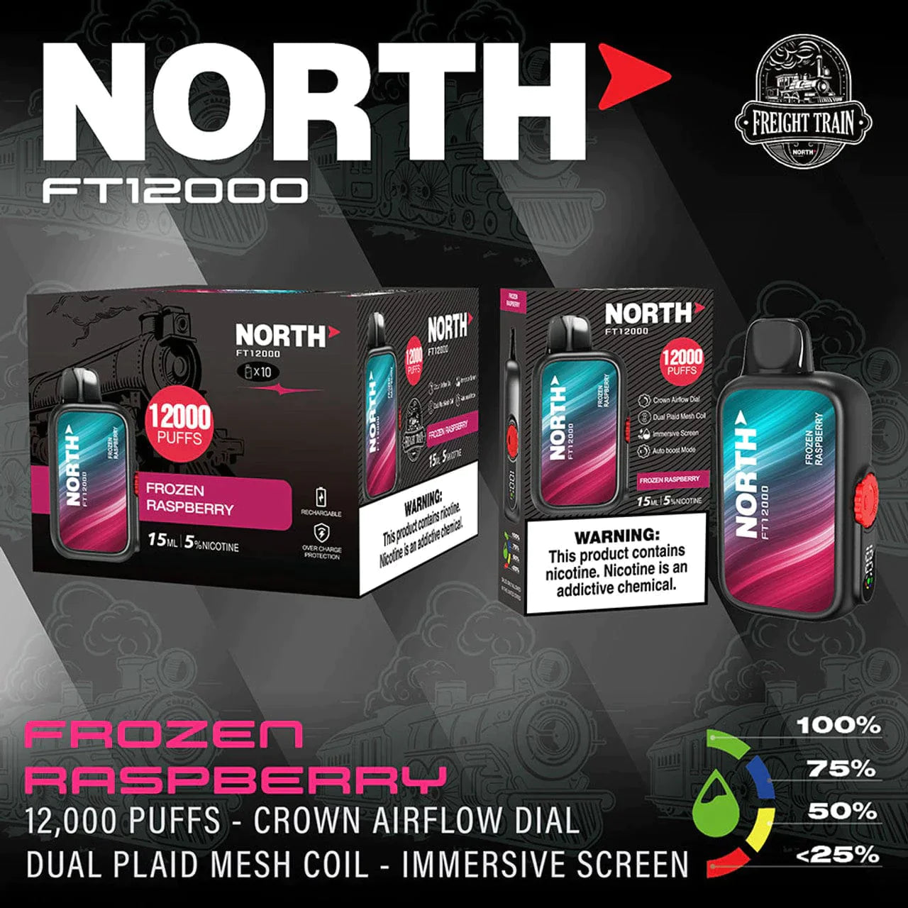 North FT12000 Disposable Vape 15mL Best Flavor Frozen Raspberry