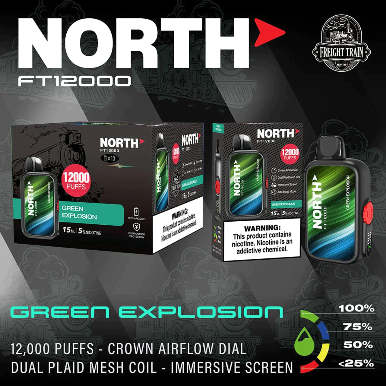 North FT12000 Disposable Vape 15mL Best Flavor Green Explosion