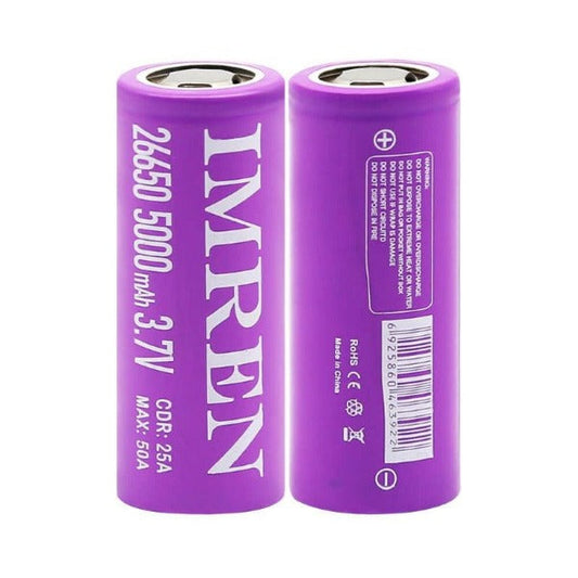 Imren 26650 5000mAh 50A 3.7v Purple Battery 2-Pack