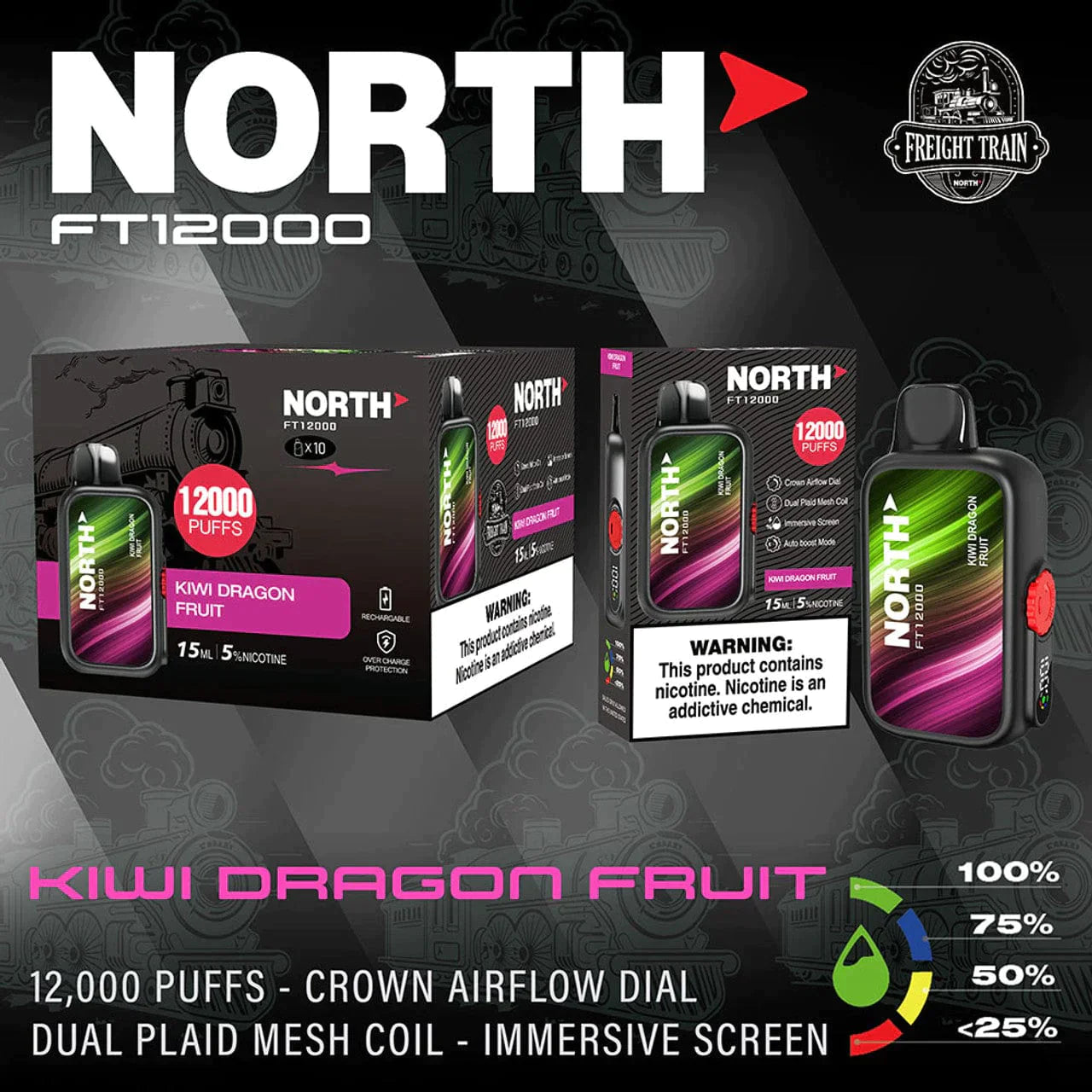 North FT12000 Disposable Vape 15mL Best Flavor Kiwi Dragonfruit