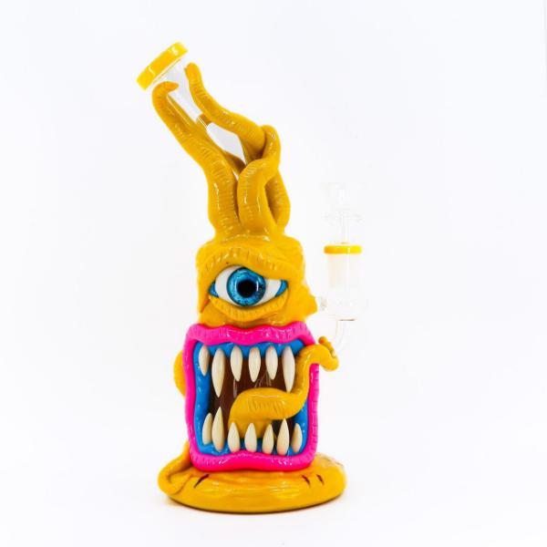 Monster Face Recycler Glass Water Pipe 9.5"