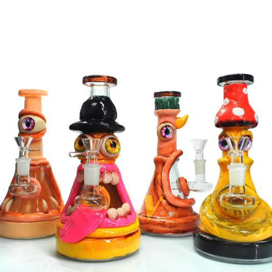 Monster Face Recycler Glass Water Pipe 9.5"