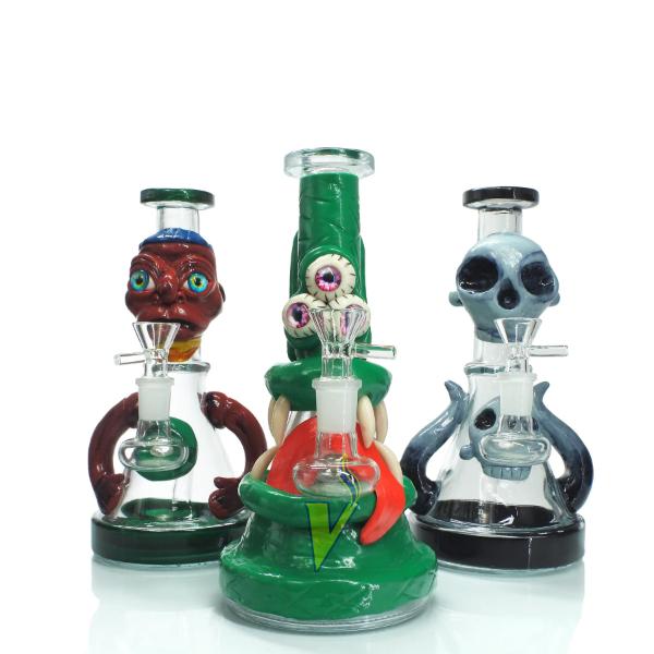 Monster Face Recycler Glass Water Pipe 9.5"