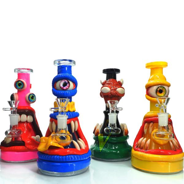Monster Face Recycler Glass Water Pipe 9.5"
