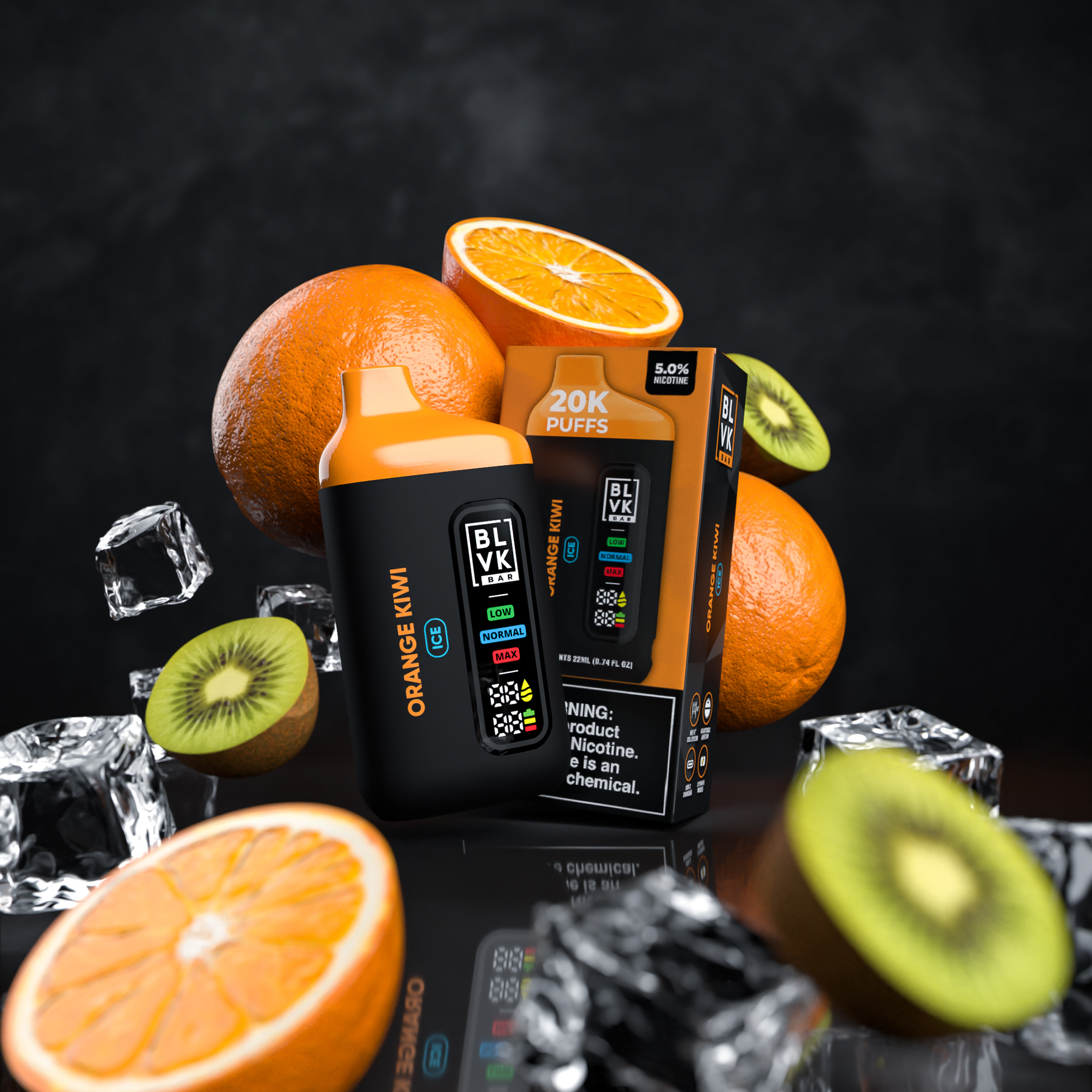 BLVK Bar 20000 Puffs Rechargeable Vape Disposable 22mL Best Flavor Orange Kiwi Ice