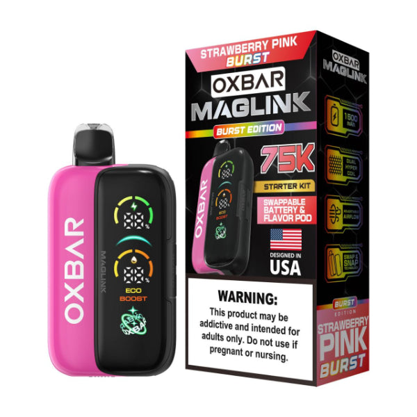Oxbar Maglink Nixodine Kit 75,000 Puff Disposable Strawberry Pink Burst
