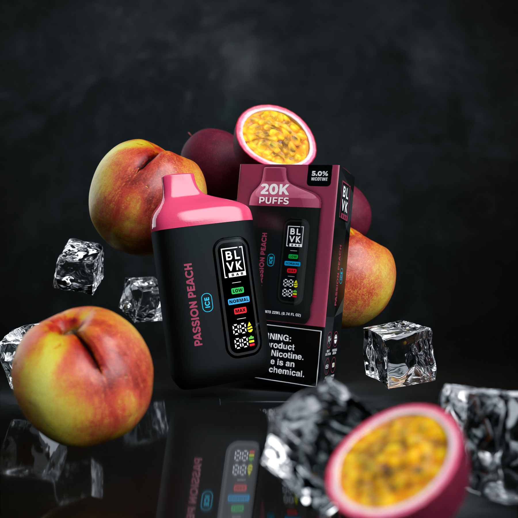 BLVK Bar 20000 Puffs Rechargeable Vape Disposable 22mL Best Flavor Passion Peach Ice