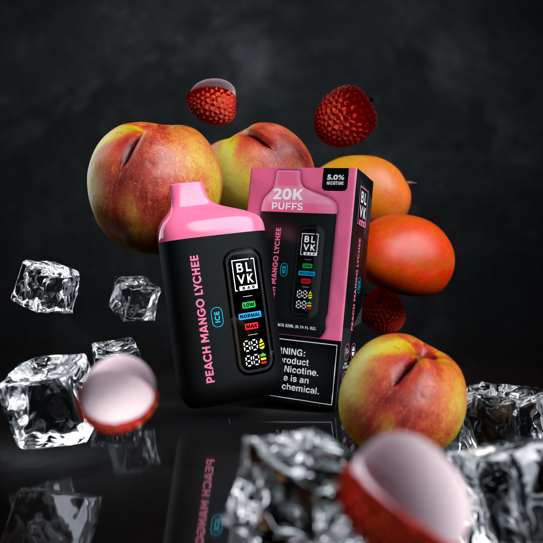 BLVK Bar 20000 Puffs Rechargeable Vape Disposable 22mL Best Flavor Peach Mango Lychee Ice