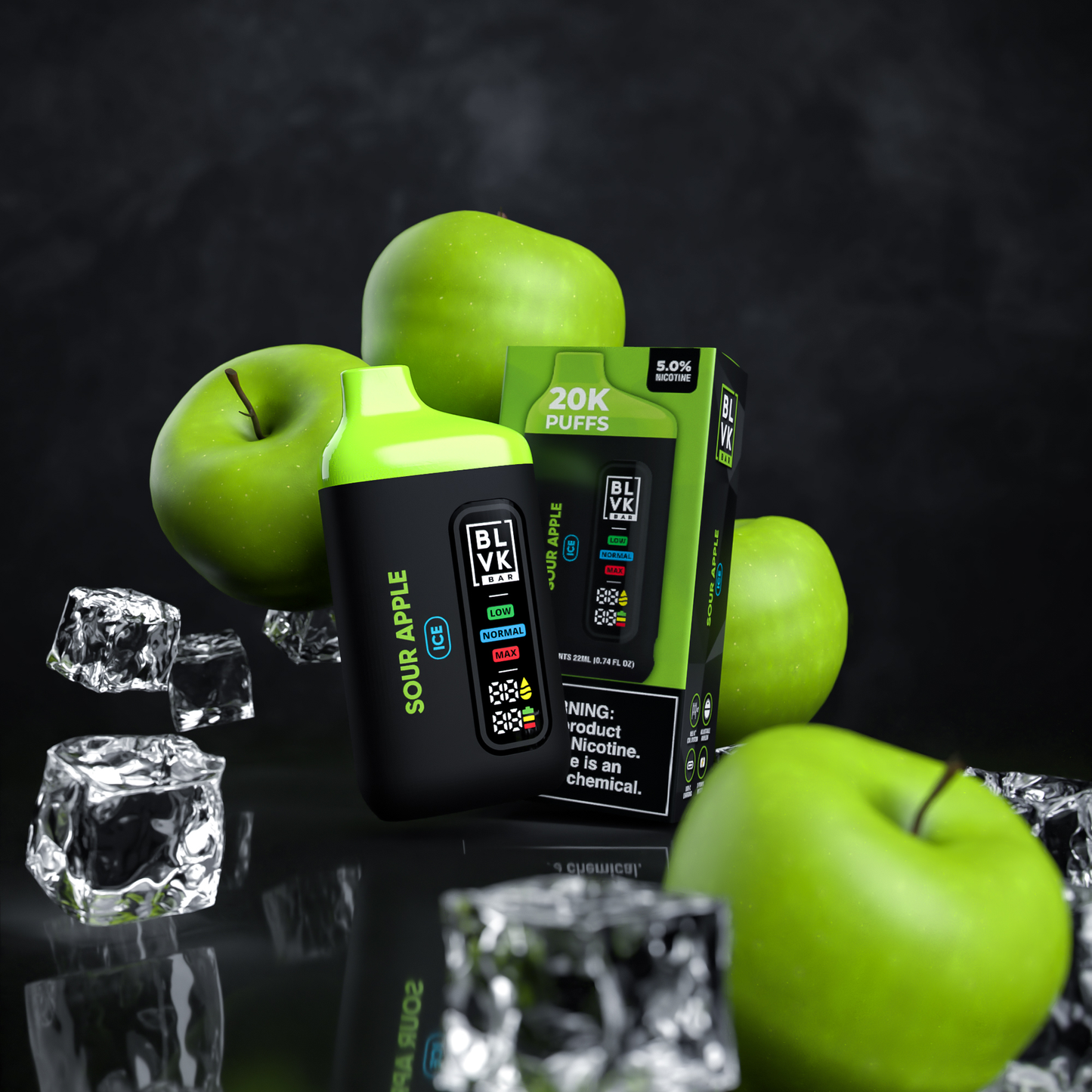 BLVK Bar 20000 Puffs Rechargeable Vape Disposable 22mL Best Flavor Sour Apple Ice