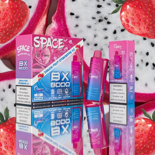 SpaceMax BX8000 Disposable Vape 15mL 8000 Puffs Best Flavor Dragon Fruit Strawberry Ice
