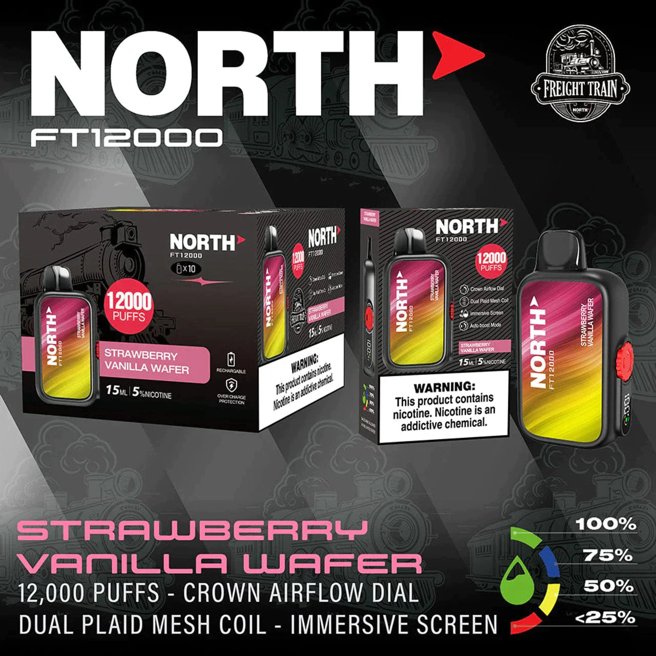 North FT12000 Disposable Vape 15mL Best Flavor Strawberry Vanilla Wafer
