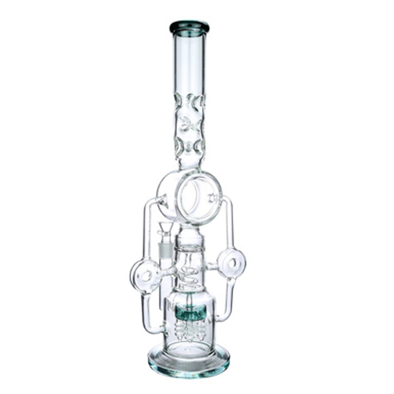 Tall Donut Chamber Glass Water Pipe with Multi-coil Percolator and Ice Catcher