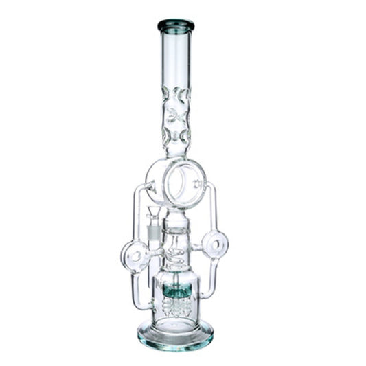 Tall Donut Chamber Glass Water Pipe with Multi-coil Percolator and Ice Catcher