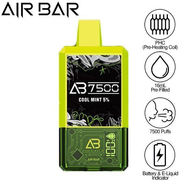 Air Bar AB7500 Vape 5% 10-Pack 16mL Best Flavor Cool Mint