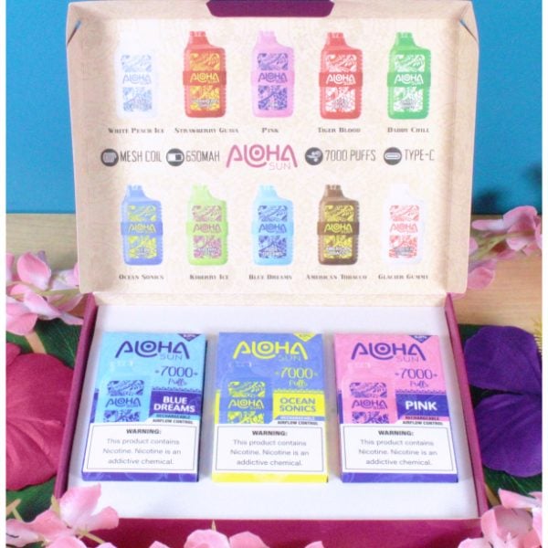 Aloha Sun 7000 Puffs Disposable 3-Pack Samples Box wholesale flavors