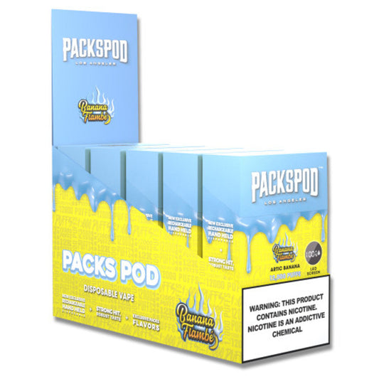 Packspod 12,000 Puffs Disposable Vape 5% 18mL Best Flavor Banana Flambe