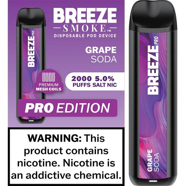 Breeze Smoke Pro W/ Mesh Coil TFN Disposable 2000 Puffs-Grape