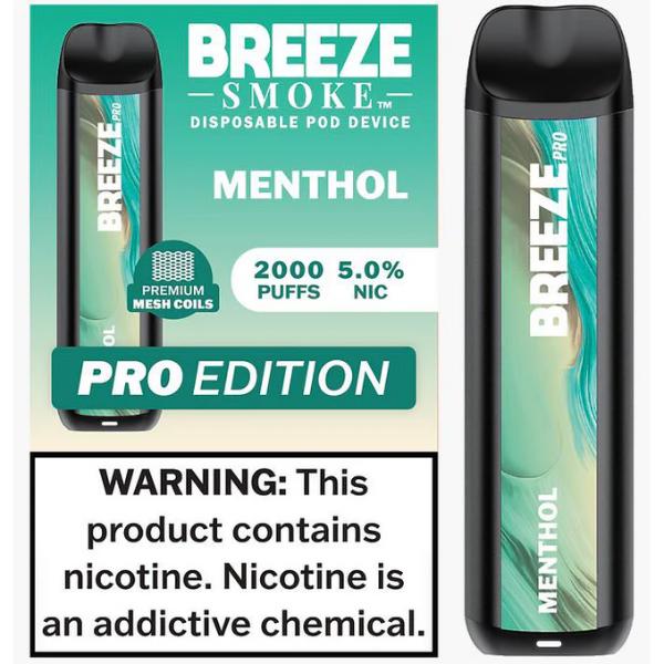 Breeze Smoke Pro W/ Mesh Coil TFN Disposable 2000 Puffs-Menthol