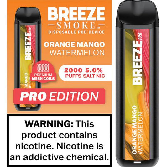 Breeze Smoke Pro W/ Mesh Coil TFN Disposable 2000 Puffs Orange Mango Watermelon