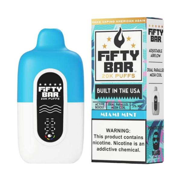 Fifty Bar V2 20000 Puff Disposable (Texas Compliant)-White Series - Miami Mint-Single Disposable-5%-18mL