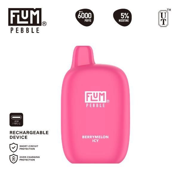 Flum Pebble 6000 Puffs Rechargeable Disposable - Berrymelon Icy