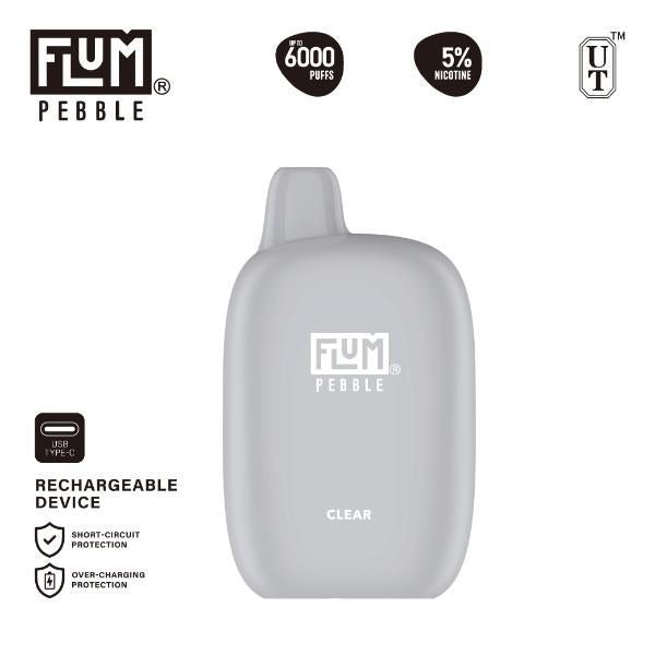 Flum Pebble 6000 Puffs Rechargeable Disposable - Clear
