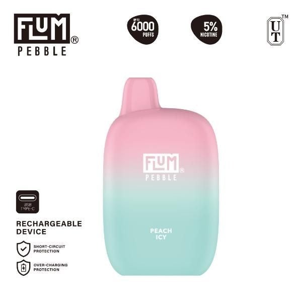 Flum Pebble 6000 Puffs Rechargeable Disposable - Peach Icy