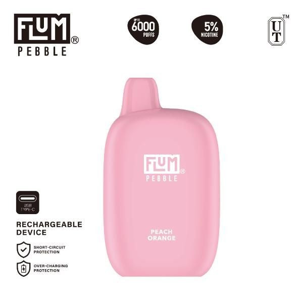 Flum Pebble 6000 Puffs Rechargeable Disposable - Peach Orange