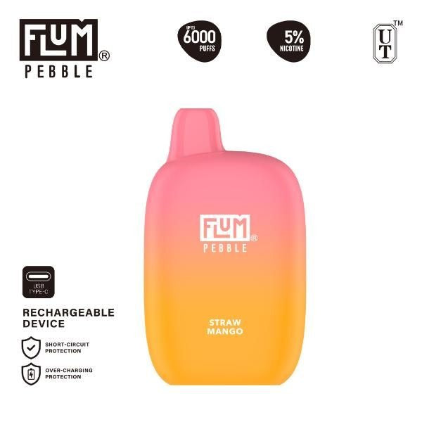 Flum Pebble 6000 Puffs Rechargeable Disposable - Straw Mango