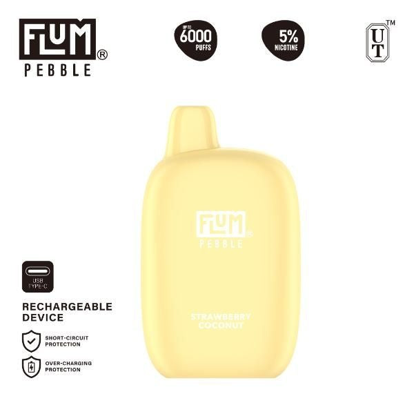 Flum Pebble 6000 Puffs Rechargeable Disposable - Strawberry Coconut