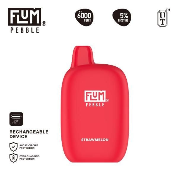 Flum Pebble 6000 Puffs Rechargeable Disposable - Strawmelon