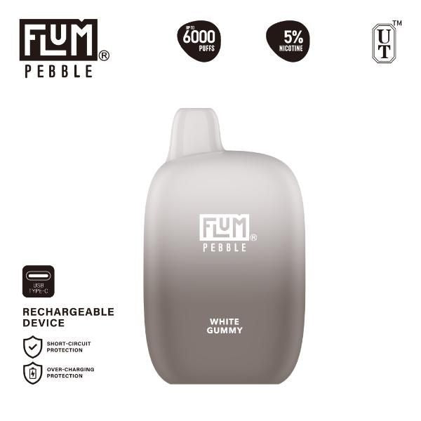 Flum Pebble 6000 Puffs Rechargeable Disposable - White Gummy