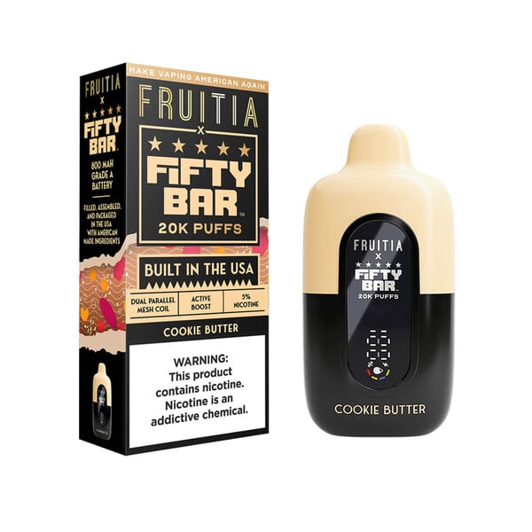 Fruitia x Fifty Bar 20,000 Puffs Disposable (Texas Compliant) Cookie Butter