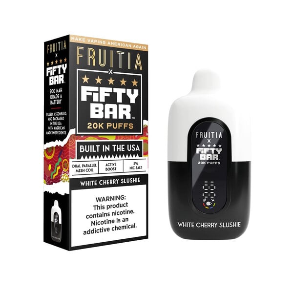 Fruitia x Fifty Bar 20,000 Puffs Disposable (Texas Compliant) White Cherry Slushie
